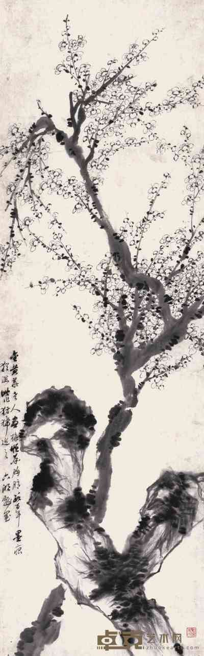 罗天池 梅花 立轴 116×36cm